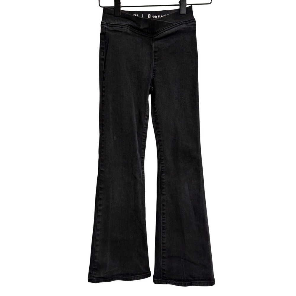 Gap Kids Girls 8 Slim 70s Flare High Rise Black Wash Jeans Pull On